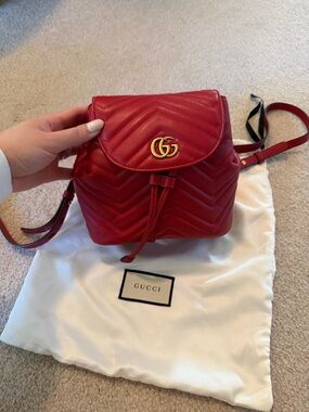 Gucci Red Chevron Matelassé Mini Backpack with Gold GG